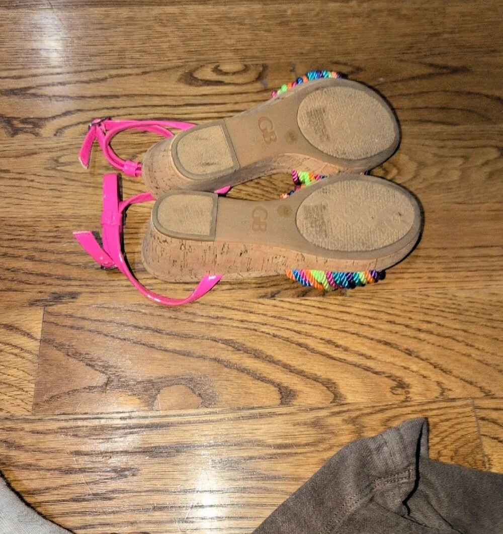 Gianni Bini Hot Pink Ankle-Strap Sandals with Rainbow Rope Knot